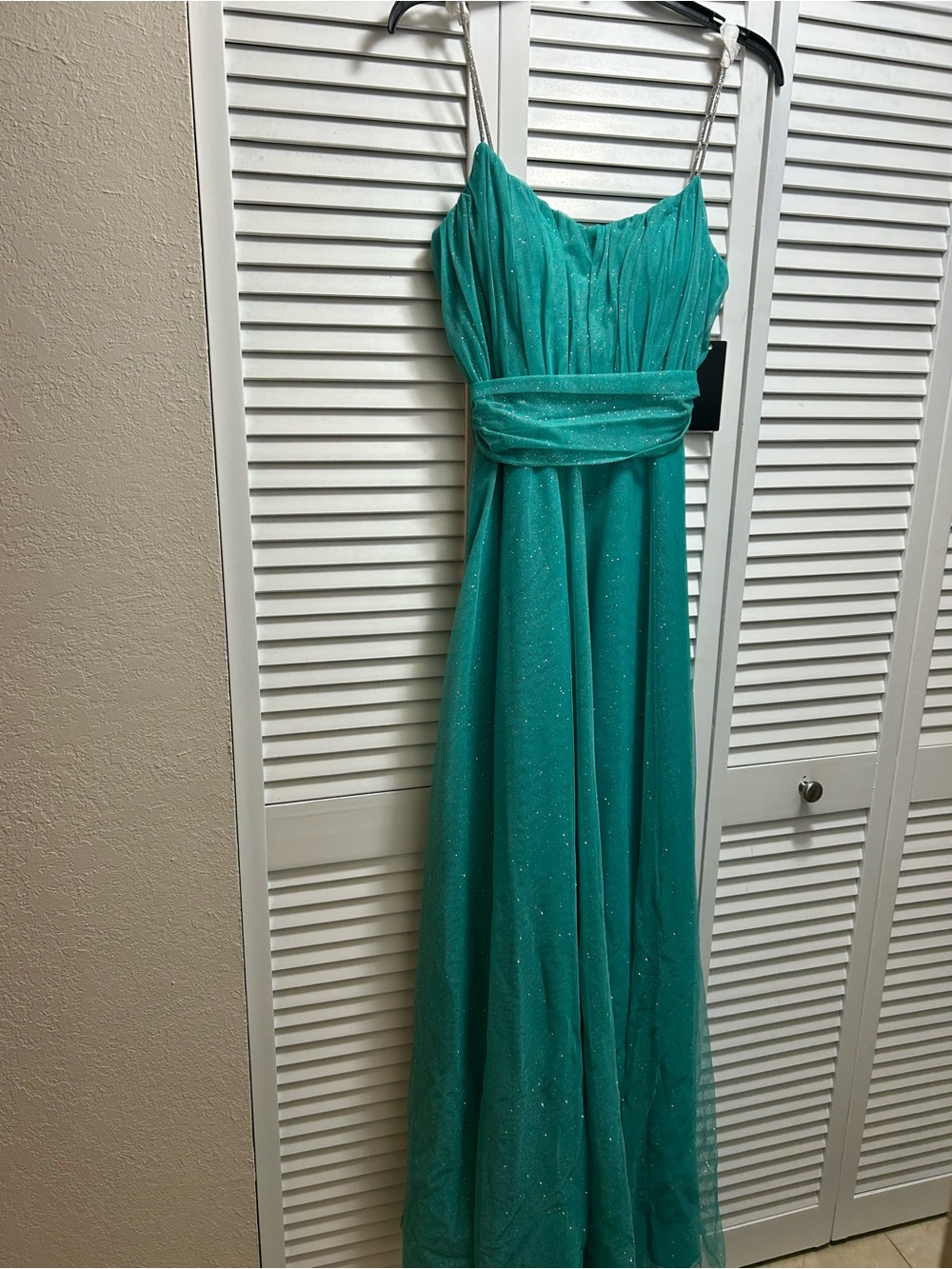 City Studio Teal Sparkle Maxi Dress with Chain Straps size 5/6 Juniors NWT